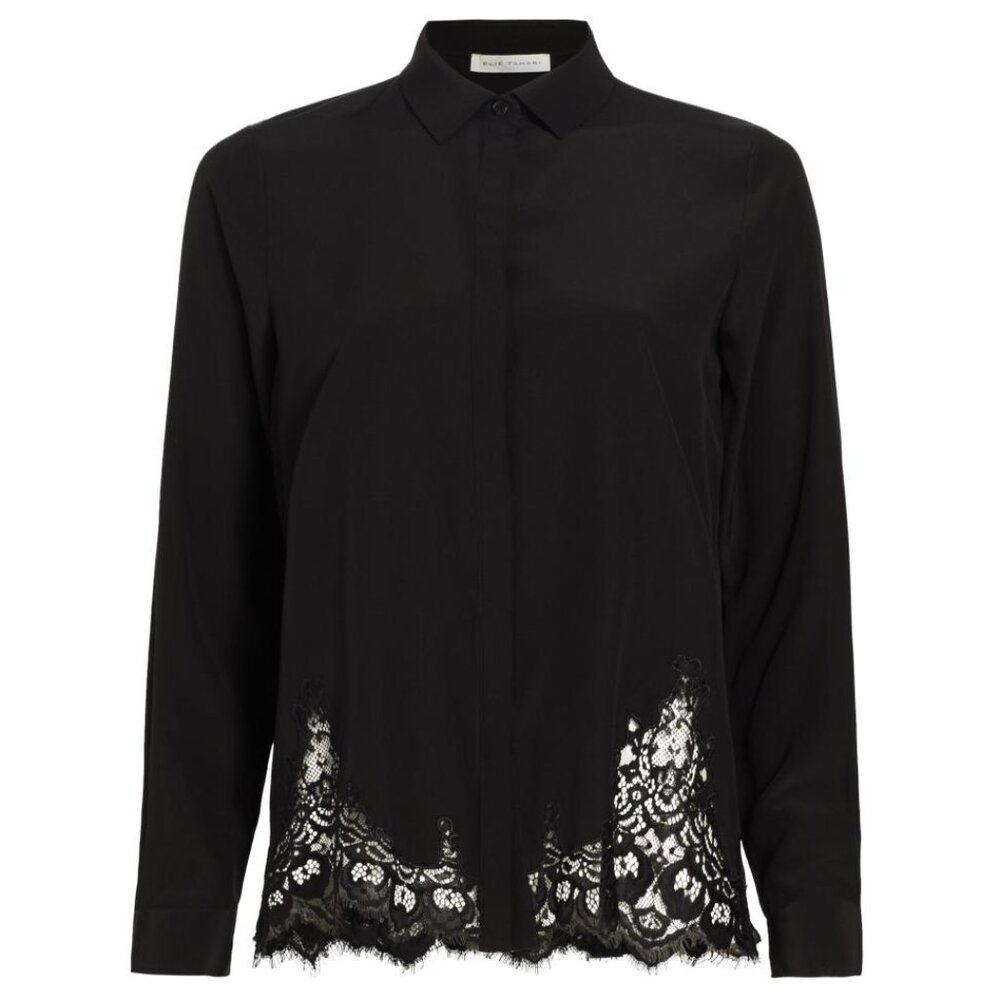 ELIE TAHARI Woman's Lace Inset‎ Shirt 100% Silk in NOIR SZ